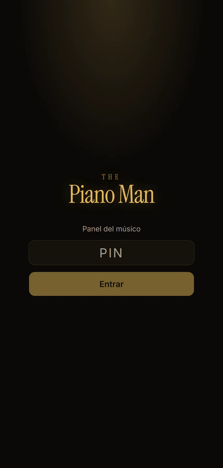 Pantalla de entrada al panel del músico, con campo para el PIN