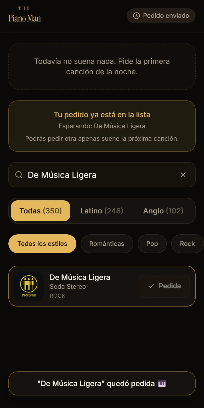 Canción pedida y confirmada en el teléfono del público