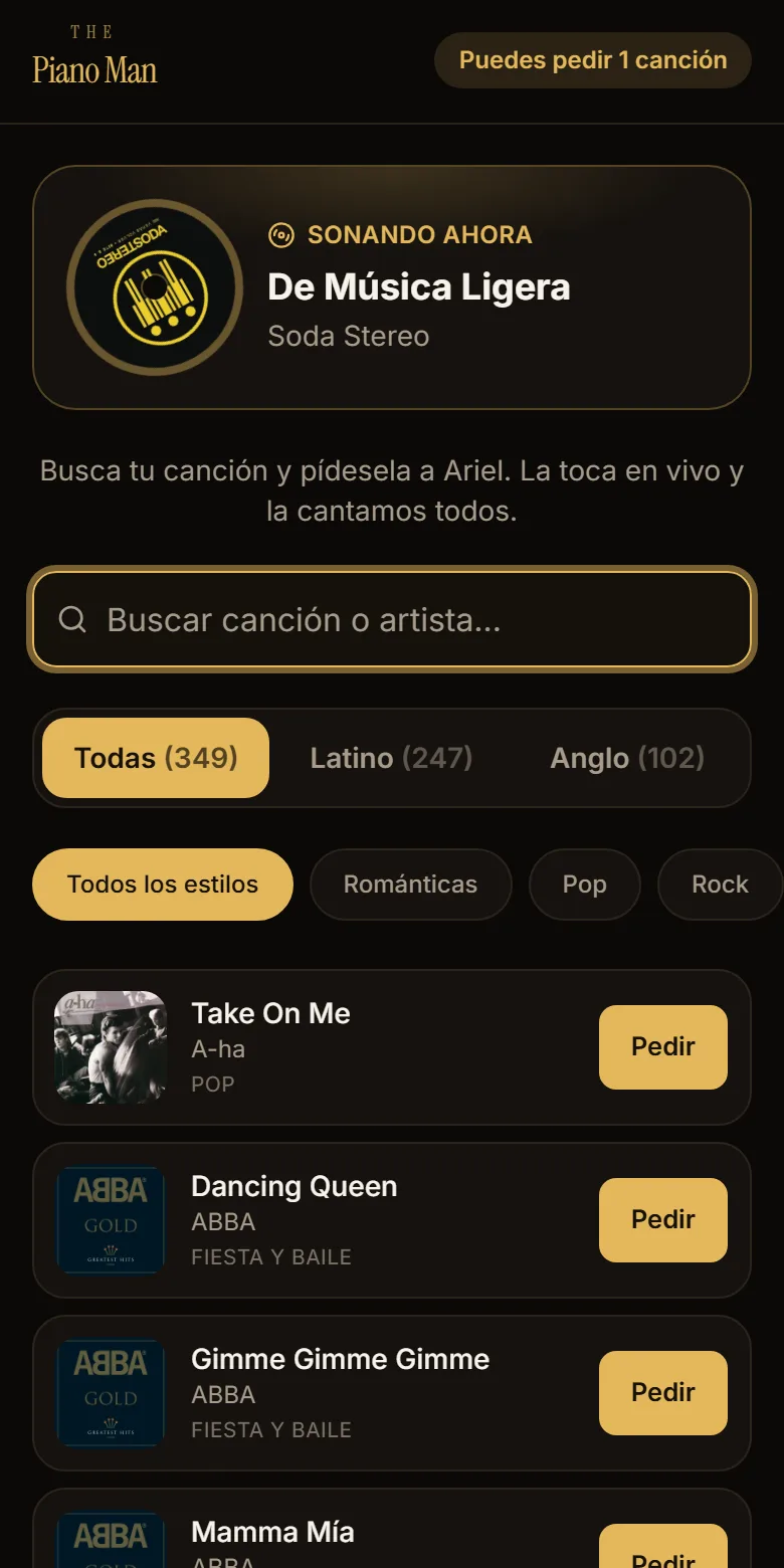 Teléfono del público mostrando la canción sonando ahora